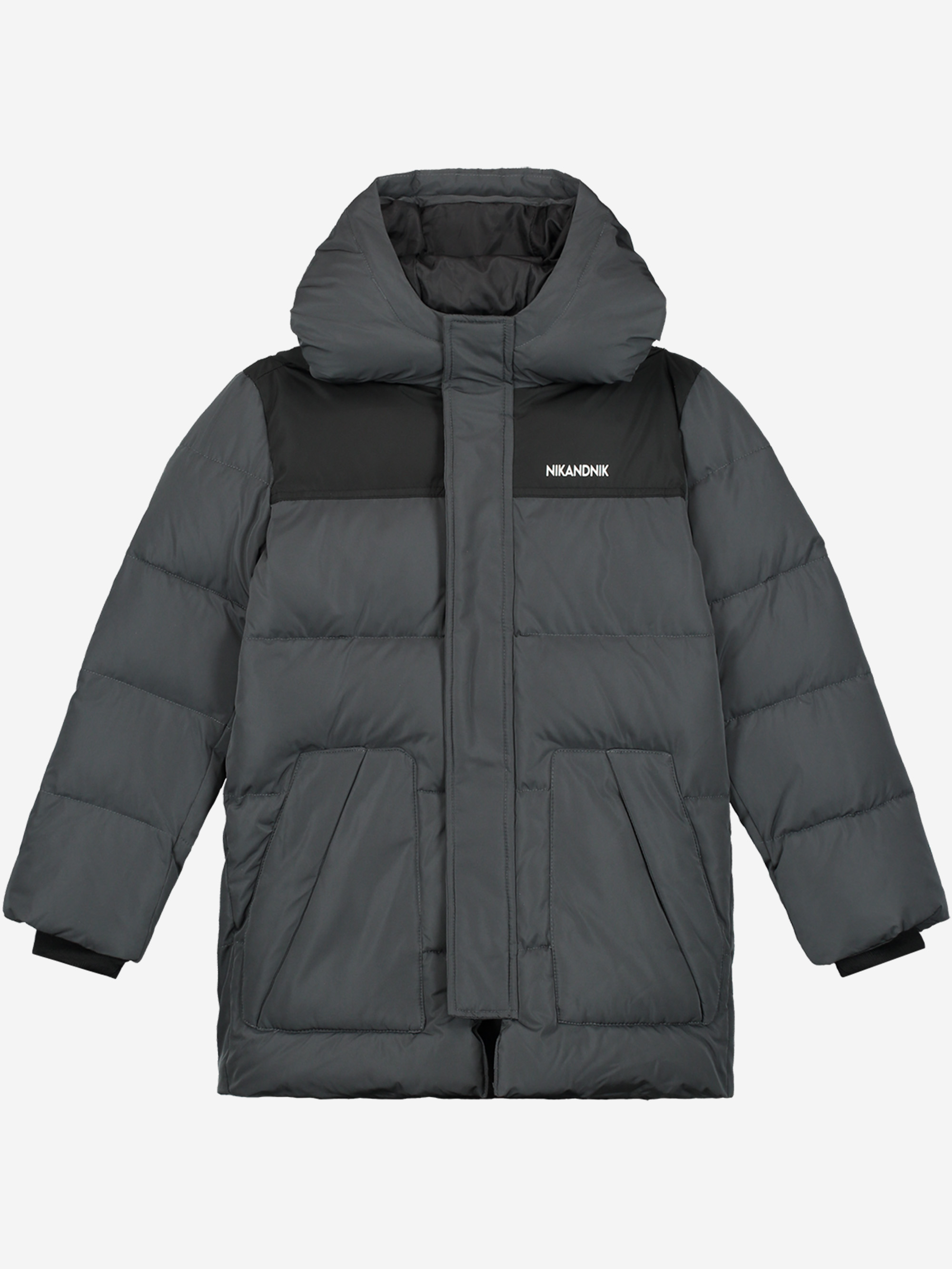 Puffer jacket with hood and logo