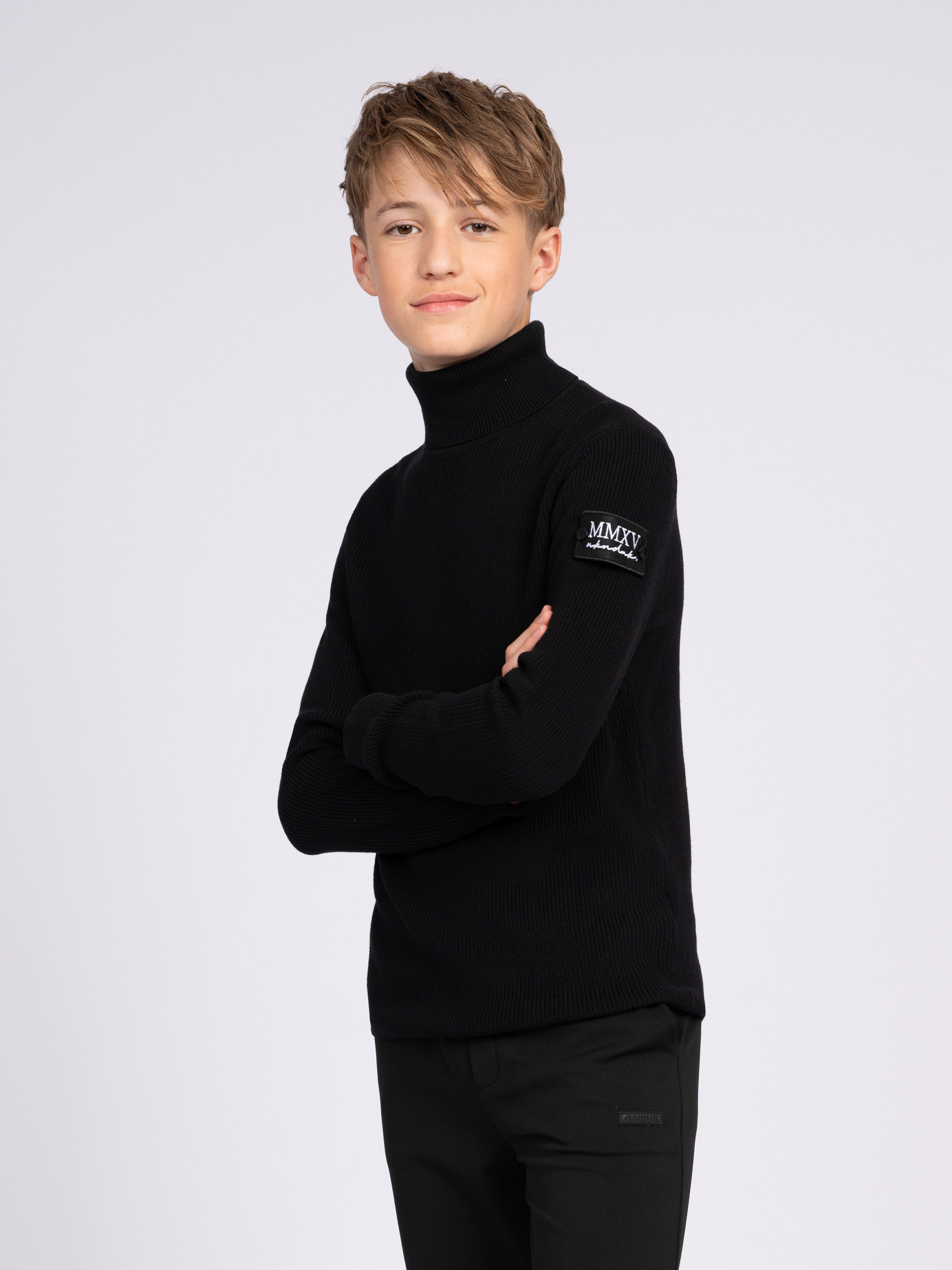 Sweater with turtleneck and logo on the sleeve