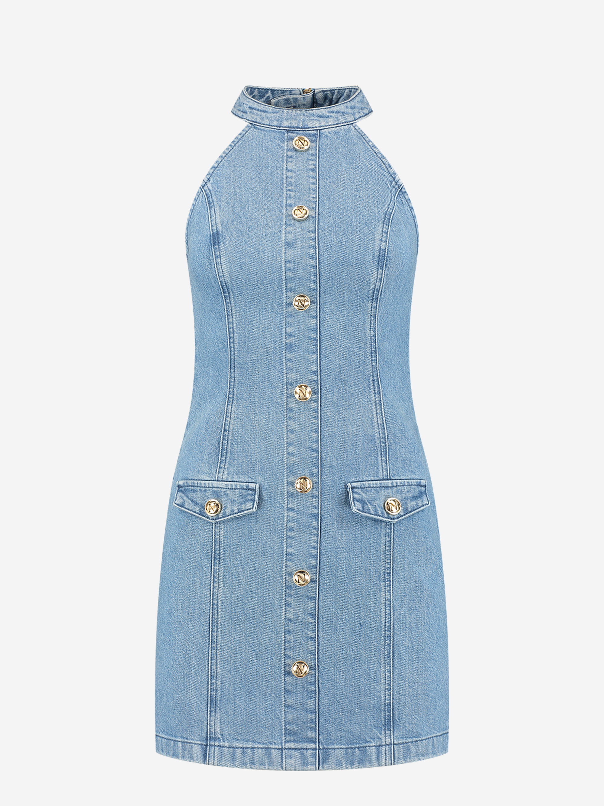 Denim dress with turtleneck