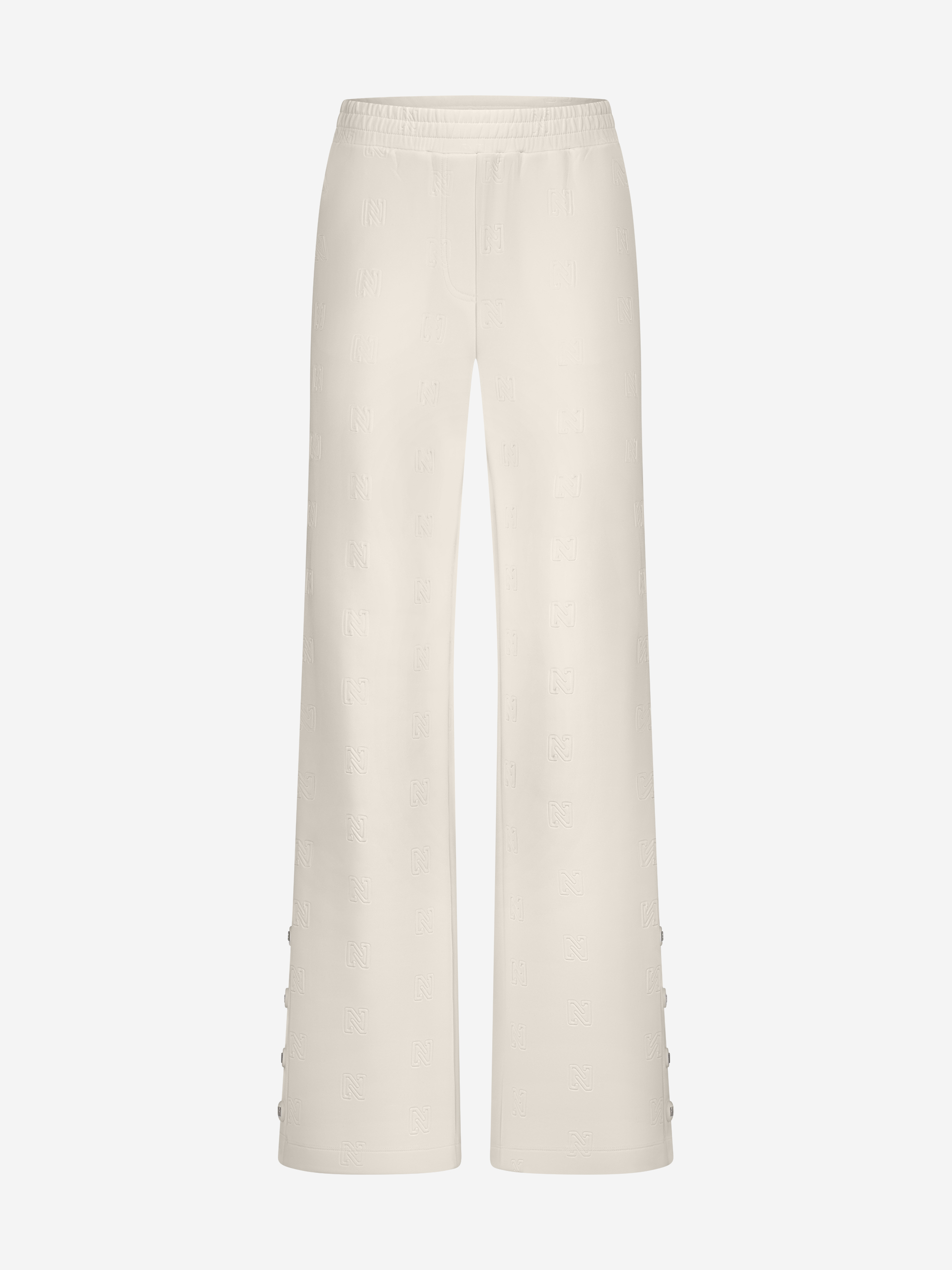 Loose-fitting pants with logo pattern and decorative buttons